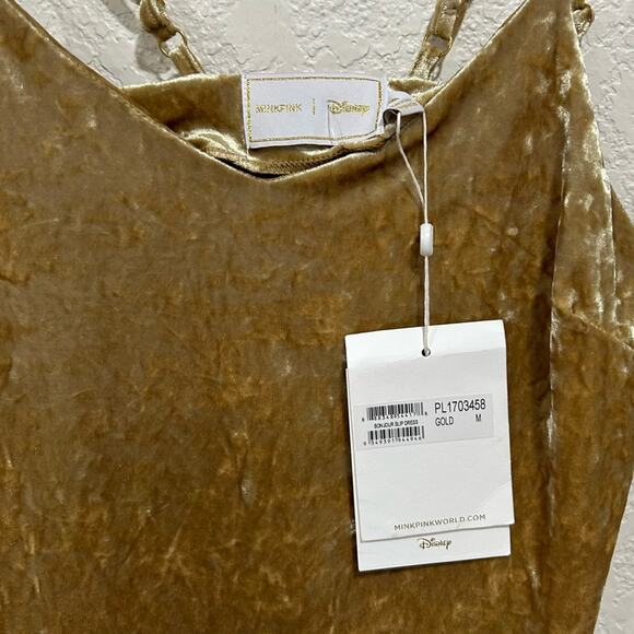 Mink pink Disney Gold Crushed Velvet Beauty + The Beast Mini Dress womens size M - Picture 4 of 10